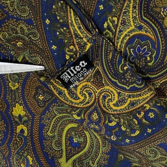 ALTEA Blue/Brown/Yellow Paisley Silk LUXURY Ascot Cravat ITALY - Picture 3 of 4